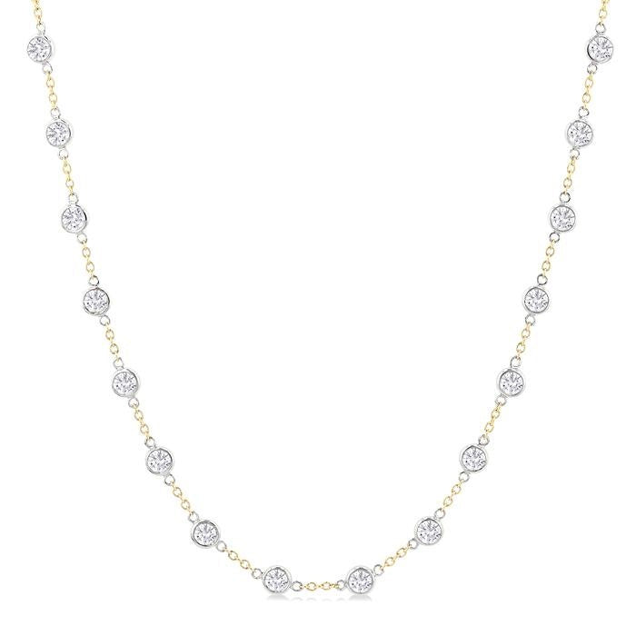 5 Ctw Bezel Set Round Cut Diamond Station Necklace in 14K Yellow and White Gold