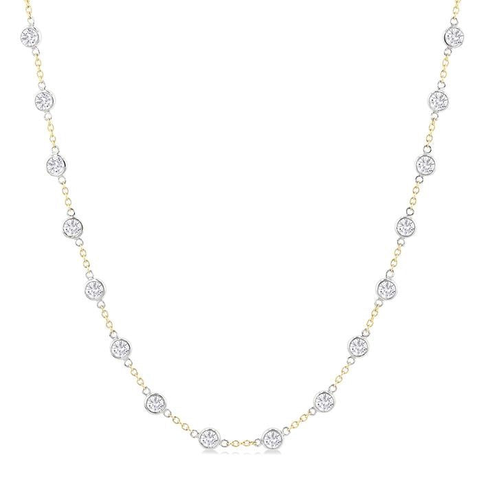 5 Ctw Bezel Set Round Cut Diamond Station Necklace in 14K Yellow and White Gold