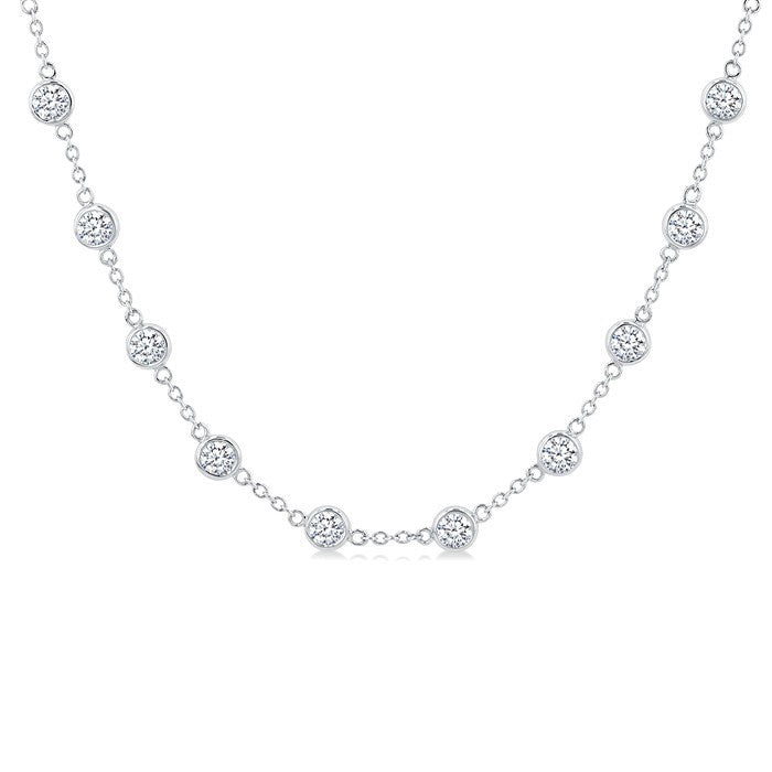 5 Ctw Bezel Set Round Cut Diamond Station Necklace in Platinum
