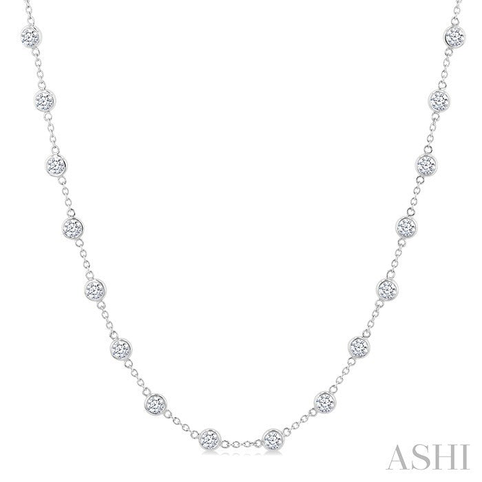 5 Ctw Bezel Set Round Cut Diamond Station Necklace in 14K White Gold