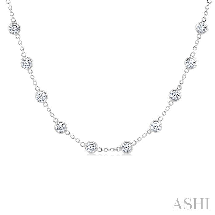 5 Ctw Bezel Set Round Cut Diamond Station Necklace in 14K White Gold