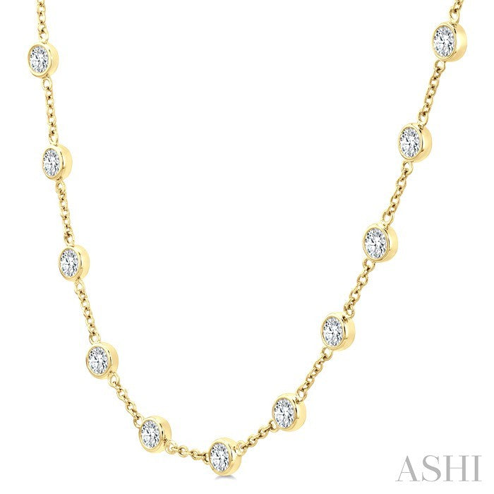 5 Ctw Bezel Set Round Cut Diamond Station Necklace in 14K Yellow Gold