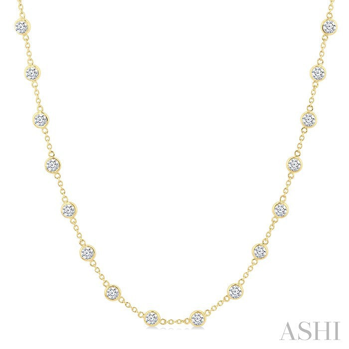 5 Ctw Bezel Set Round Cut Diamond Station Necklace in 14K Yellow Gold