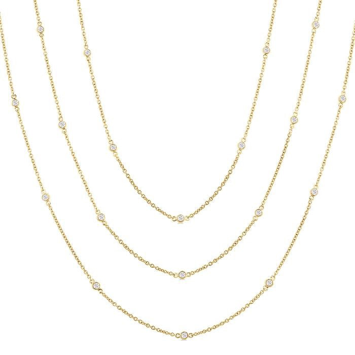 1 Ctw Bezel Set Round Cut Diamond 60-Inch Long Station Necklace in 14K Yellow Gold