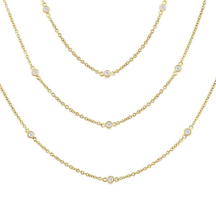 1 Ctw Bezel Set Round Cut Diamond 60-Inch Long Station Necklace in 14K Yellow Gold