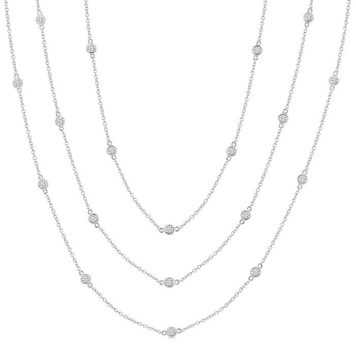2 Ctw Bezel Set Round Cut Diamond 60-Inch Long Station Necklace in 14K White Gold
