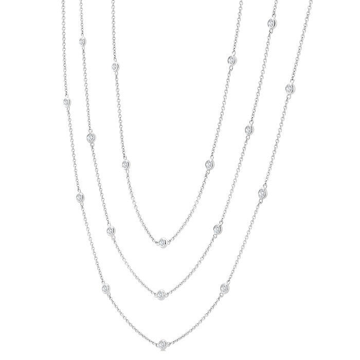 2 Ctw Bezel Set Round Cut Diamond 60-Inch Long Station Necklace in 14K White Gold