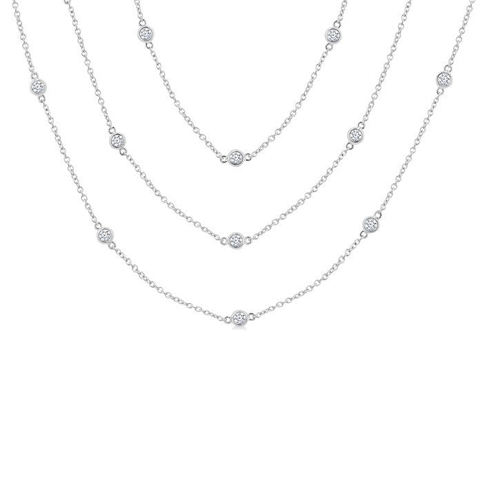 2 Ctw Bezel Set Round Cut Diamond 60-Inch Long Station Necklace in 14K White Gold
