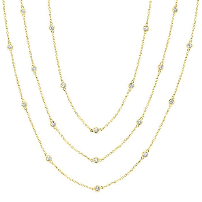 2 Ctw Bezel Set Round Cut Diamond 60-Inch Long Station Necklace in 14K Yellow Gold