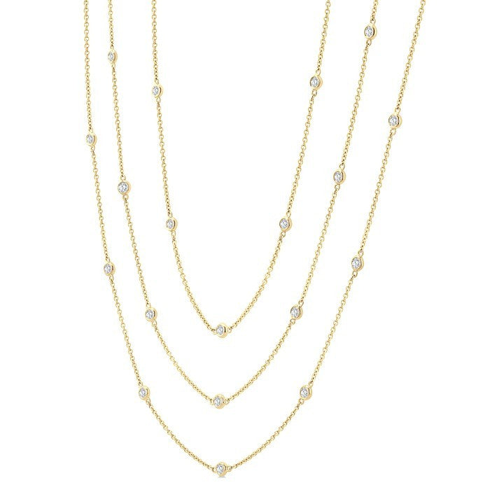 2 Ctw Bezel Set Round Cut Diamond 60-Inch Long Station Necklace in 14K Yellow Gold