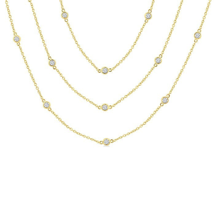 2 Ctw Bezel Set Round Cut Diamond 60-Inch Long Station Necklace in 14K Yellow Gold