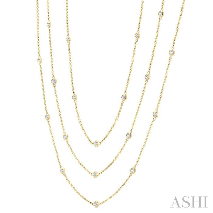 2 Ctw Bezel Set Round Cut Diamond 60-Inch Long Station Necklace in 14K Yellow Gold