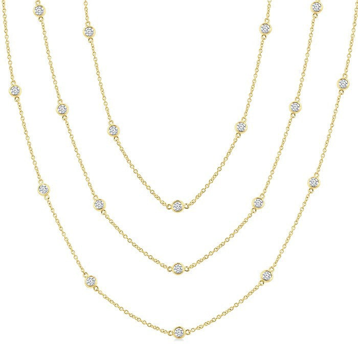3 Ctw Bezel Set Round Cut Diamond 60-Inch Long Station Necklace in 14K Yellow Gold