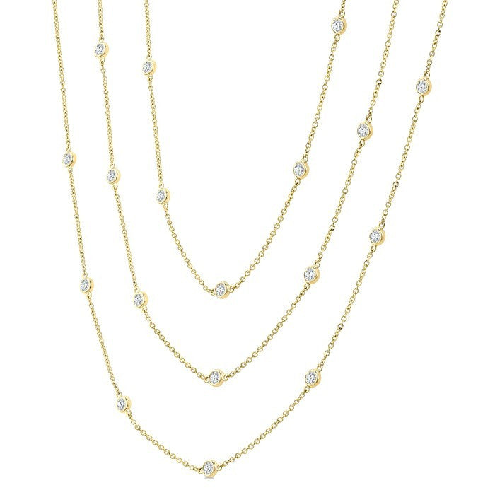 3 Ctw Bezel Set Round Cut Diamond 60-Inch Long Station Necklace in 14K Yellow Gold