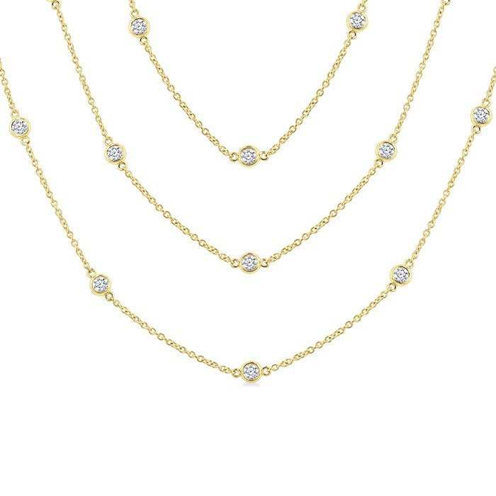 3 Ctw Bezel Set Round Cut Diamond 60-Inch Long Station Necklace in 14K Yellow Gold