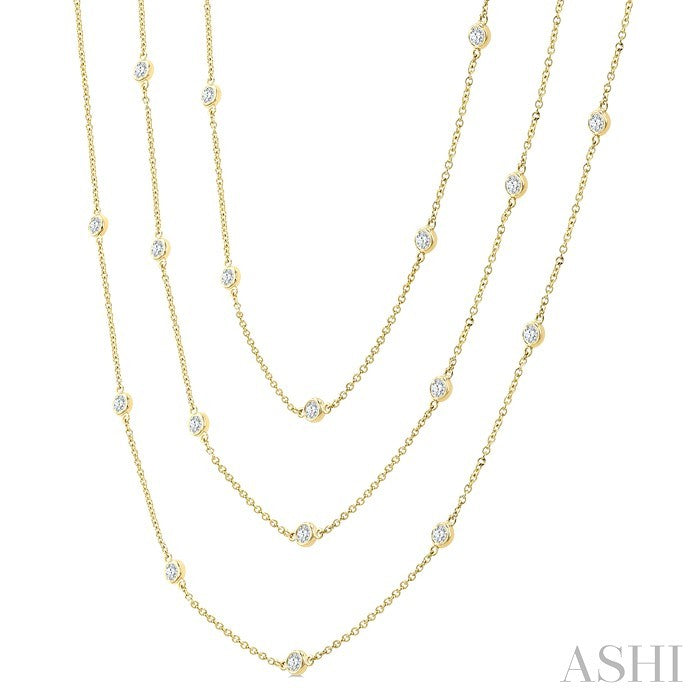 3 Ctw Bezel Set Round Cut Diamond 60-Inch Long Station Necklace in 14K Yellow Gold