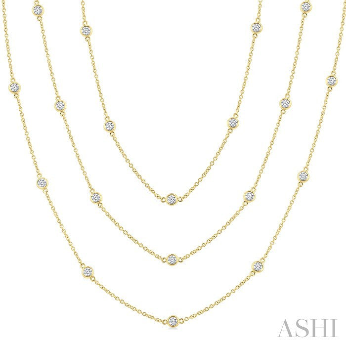 3 Ctw Bezel Set Round Cut Diamond 60-Inch Long Station Necklace in 14K Yellow Gold