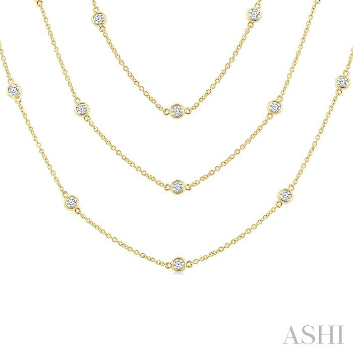 3 Ctw Bezel Set Round Cut Diamond 60-Inch Long Station Necklace in 14K Yellow Gold