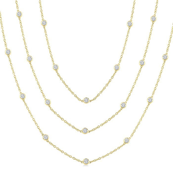 5 Ctw Bezel Set Round Cut Diamond 60-Inch Long Station Necklace in 14K Yellow Gold
