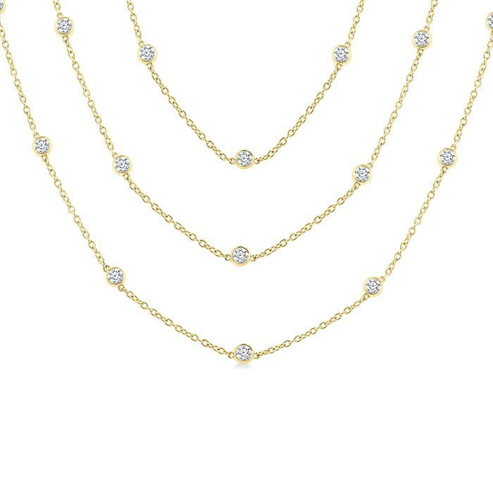 5 Ctw Bezel Set Round Cut Diamond 60-Inch Long Station Necklace in 14K Yellow Gold