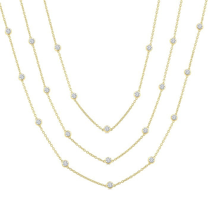7 Ctw Bezel Set Round Cut Diamond 60-Inch Long Station Necklace in 14K Yellow Gold