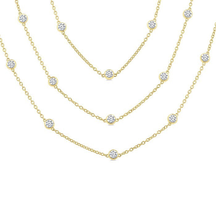 7 Ctw Bezel Set Round Cut Diamond 60-Inch Long Station Necklace in 14K Yellow Gold
