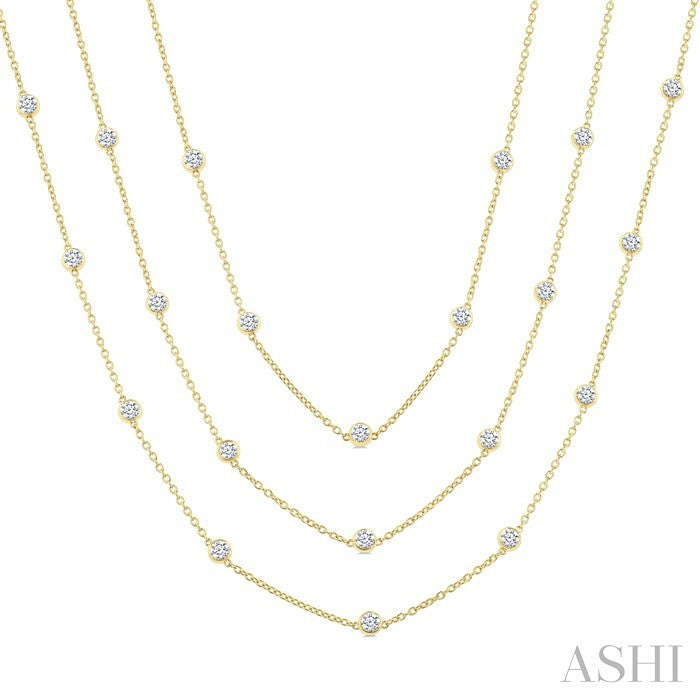 7 Ctw Bezel Set Round Cut Diamond 60-Inch Long Station Necklace in 14K Yellow Gold