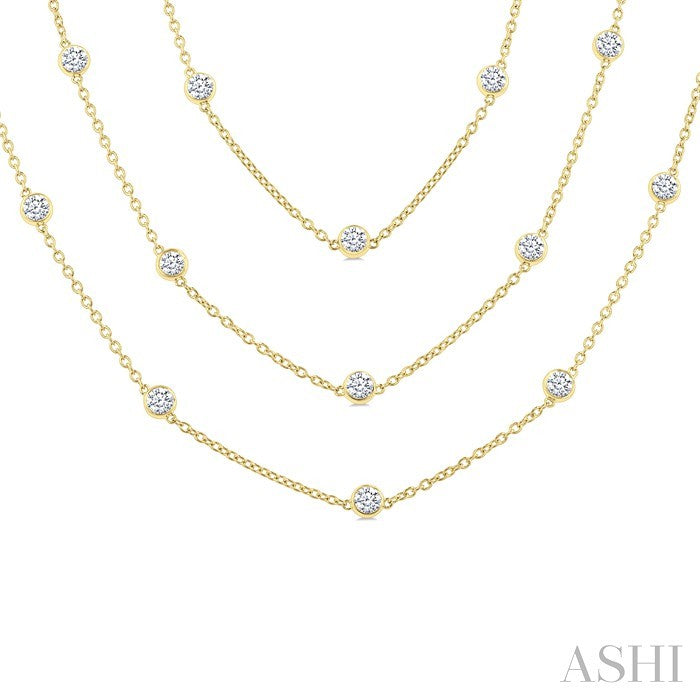 7 Ctw Bezel Set Round Cut Diamond 60-Inch Long Station Necklace in 14K Yellow Gold
