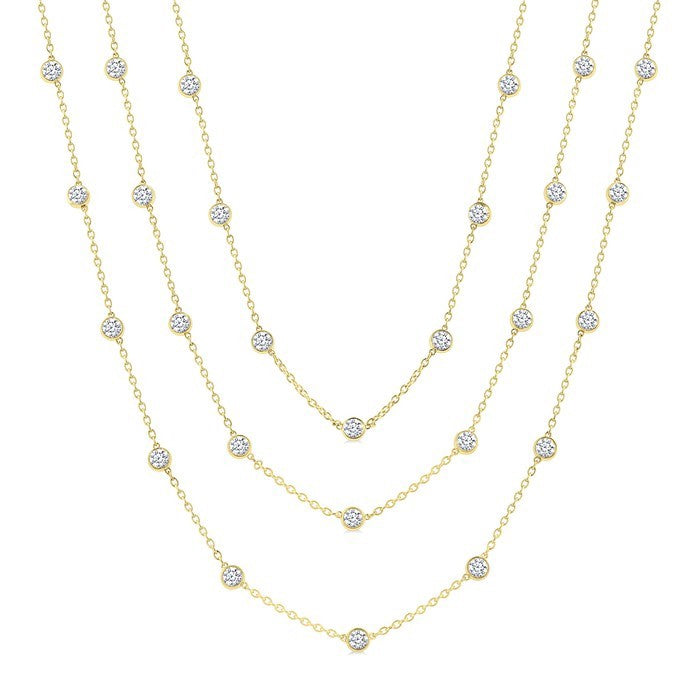 10 Ctw Bezel Set Round Cut Diamond 60-Inch Long Station Necklace in 14K Yellow Gold