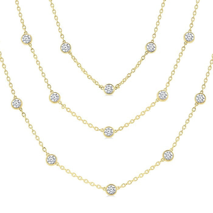 10 Ctw Bezel Set Round Cut Diamond 60-Inch Long Station Necklace in 14K Yellow Gold