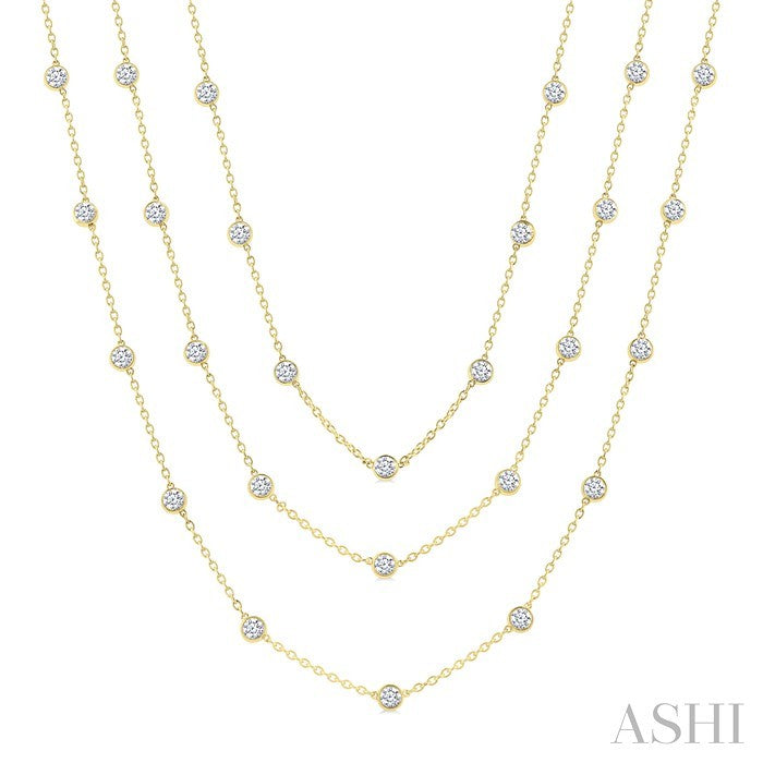 10 Ctw Bezel Set Round Cut Diamond 60-Inch Long Station Necklace in 14K Yellow Gold