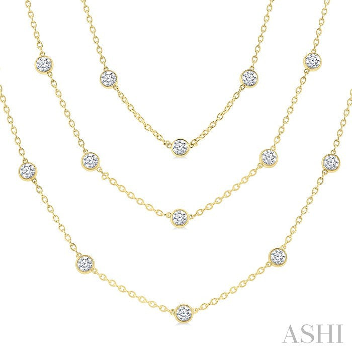 10 Ctw Bezel Set Round Cut Diamond 60-Inch Long Station Necklace in 14K Yellow Gold