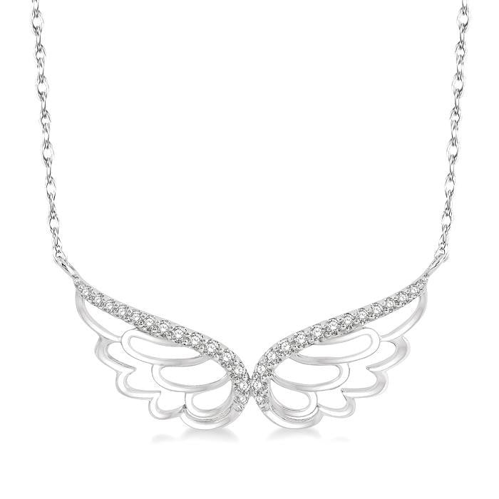 1/6 Ctw Angel Wings Round Cut Diamond Necklace in 10K White Gold