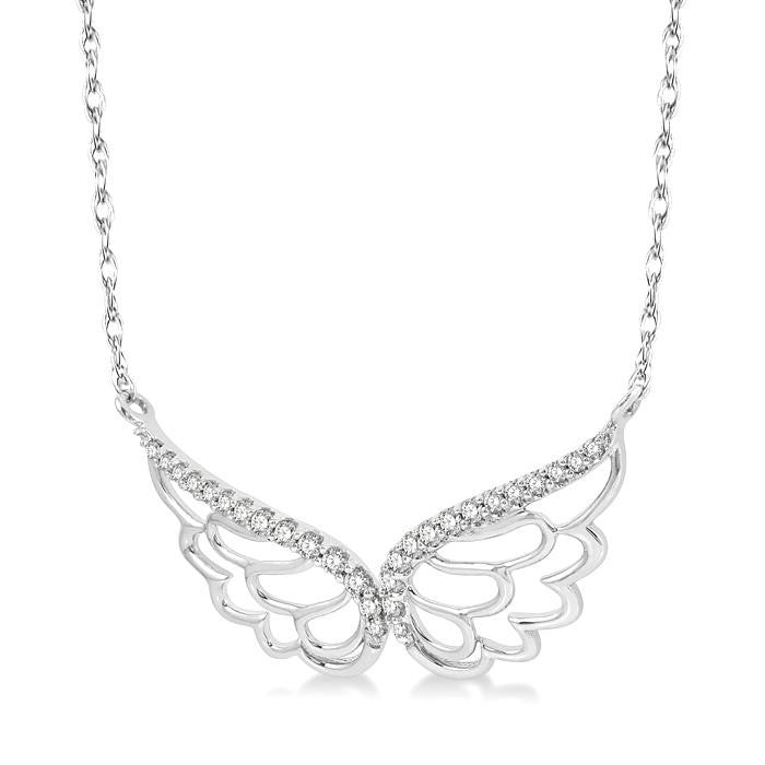 1/6 Ctw Angel Wings Round Cut Diamond Necklace in 10K White Gold