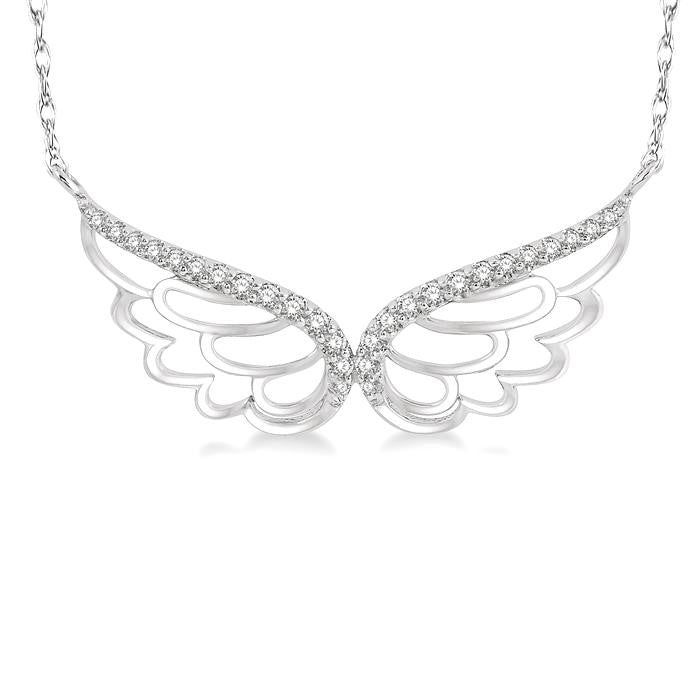 1/6 Ctw Angel Wings Round Cut Diamond Necklace in 10K White Gold