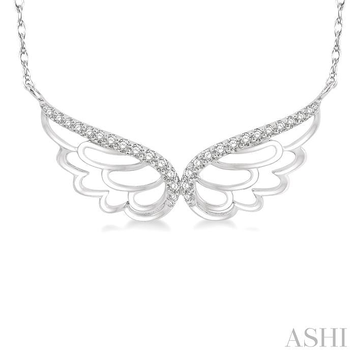 1/6 Ctw Angel Wings Round Cut Diamond Necklace in 10K White Gold