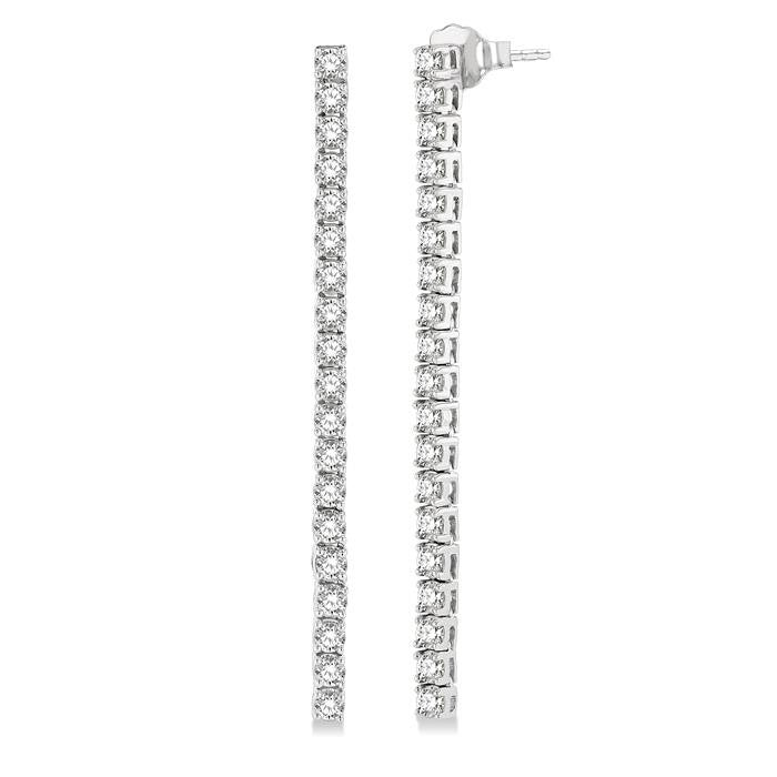 2 Ctw Single Line Drop Round Cut Diamond Tennis Earrings in 14K White Gold