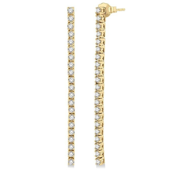 1 1/2 Ctw Single Line Drop Round Cut Diamond Tennis Earrings in 14K Yellow Gold
