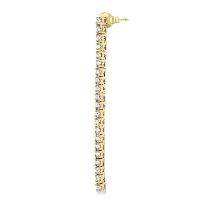 1 1/2 Ctw Single Line Drop Round Cut Diamond Tennis Earrings in 14K Yellow Gold