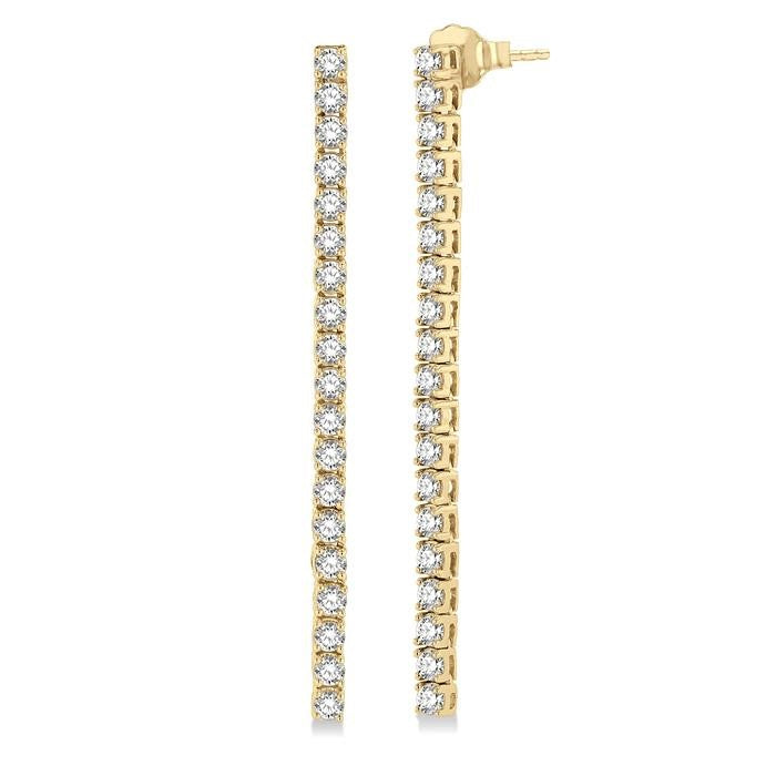 2 Ctw Single Line Drop Round Cut Diamond Tennis Earrings in 14K Yellow Gold
