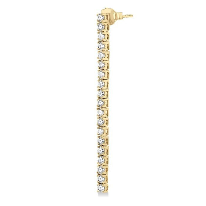 2 Ctw Single Line Drop Round Cut Diamond Tennis Earrings in 14K Yellow Gold