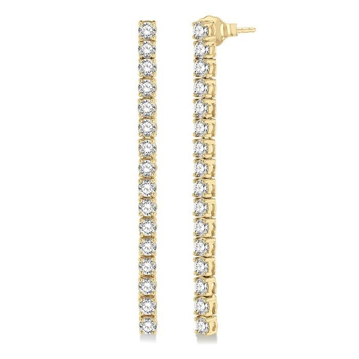 3 Ctw Single Line Drop Round Cut Diamond Tennis Earrings in 14K Yellow Gold
