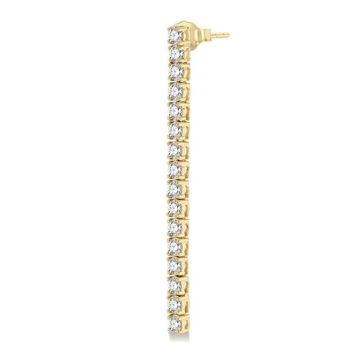 3 Ctw Single Line Drop Round Cut Diamond Tennis Earrings in 14K Yellow Gold