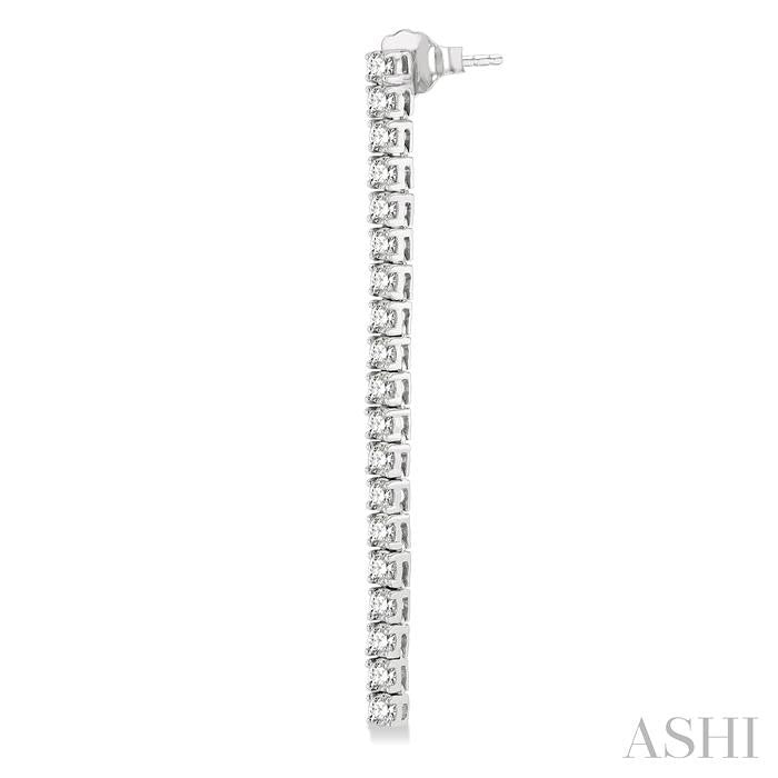 2 Ctw Single Line Drop Round Cut Diamond Tennis Earrings in 14K White Gold