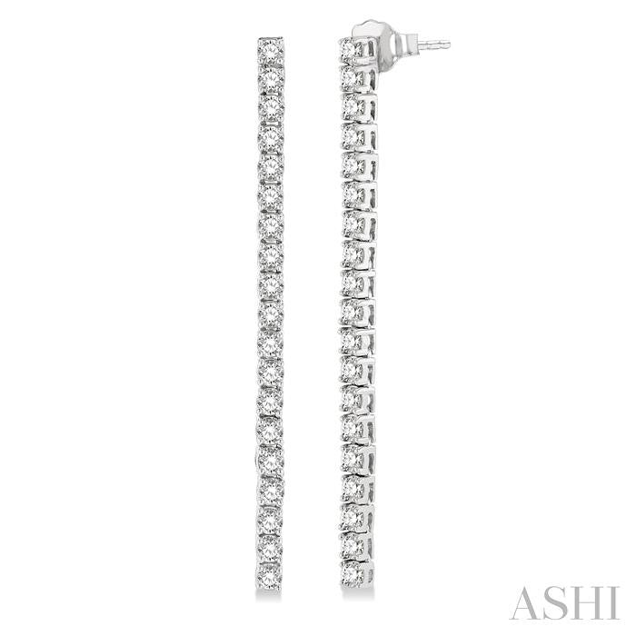 2 Ctw Single Line Drop Round Cut Diamond Tennis Earrings in 14K White Gold