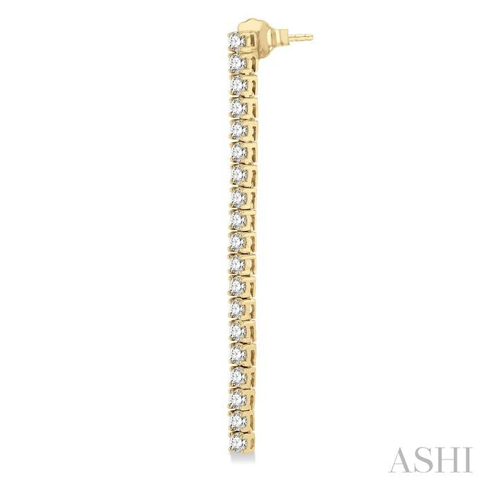 2 Ctw Single Line Drop Round Cut Diamond Tennis Earrings in 14K Yellow Gold