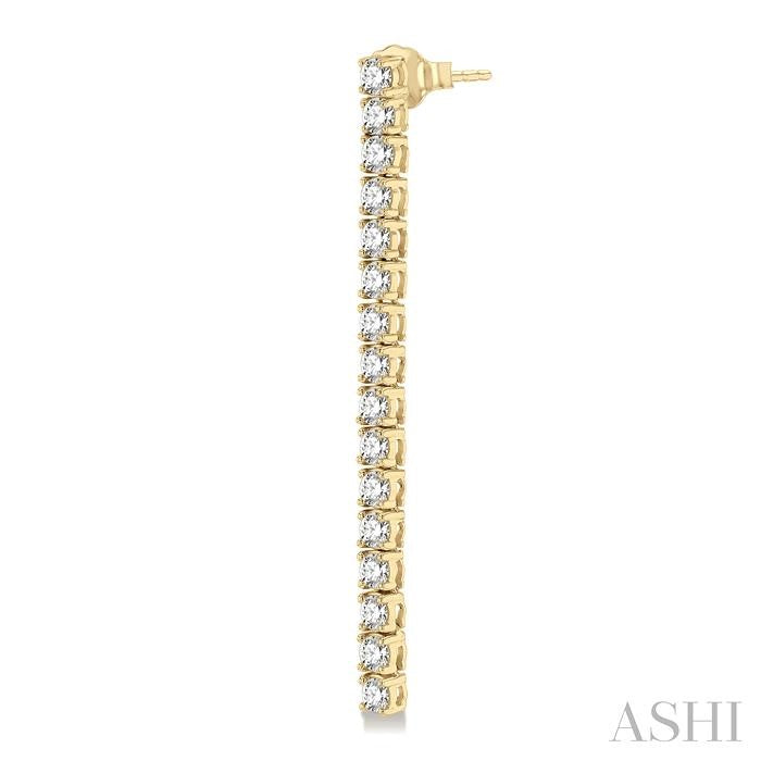 3 Ctw Single Line Drop Round Cut Diamond Tennis Earrings in 14K Yellow Gold