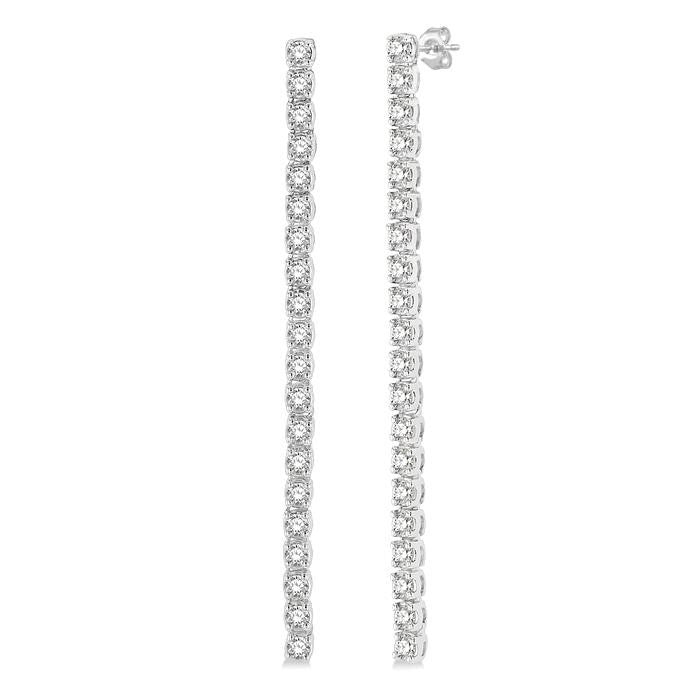 1 Ctw Single Line Drop Round Cut Diamond Tennis Earrings in 14K White Gold