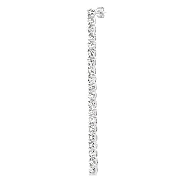 1 Ctw Single Line Drop Round Cut Diamond Tennis Earrings in 14K White Gold