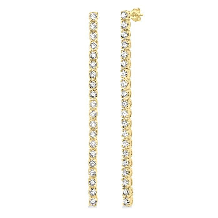 1 Ctw Single Line Drop Round Cut Diamond Tennis Earrings in 14K Yellow Gold